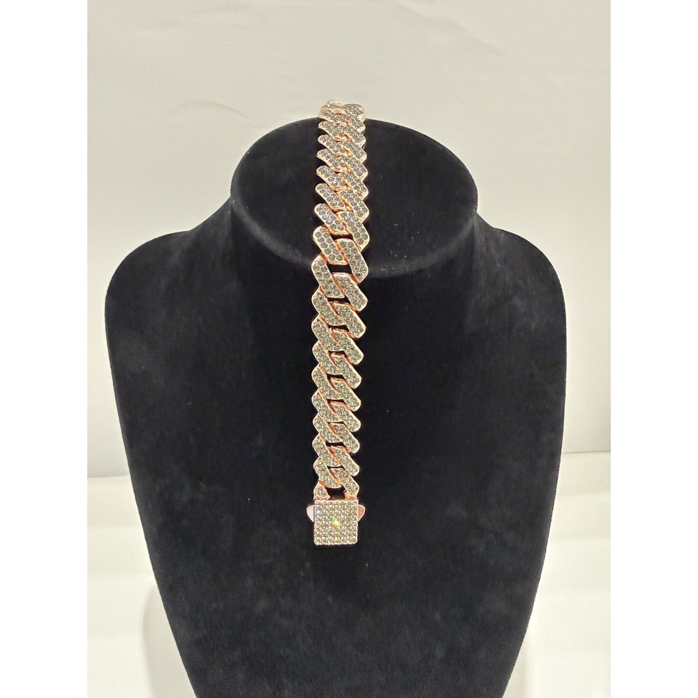 iced out gunmetal on rosegold cuban bracelet vvscz stones 8 inch 14mm push lock
